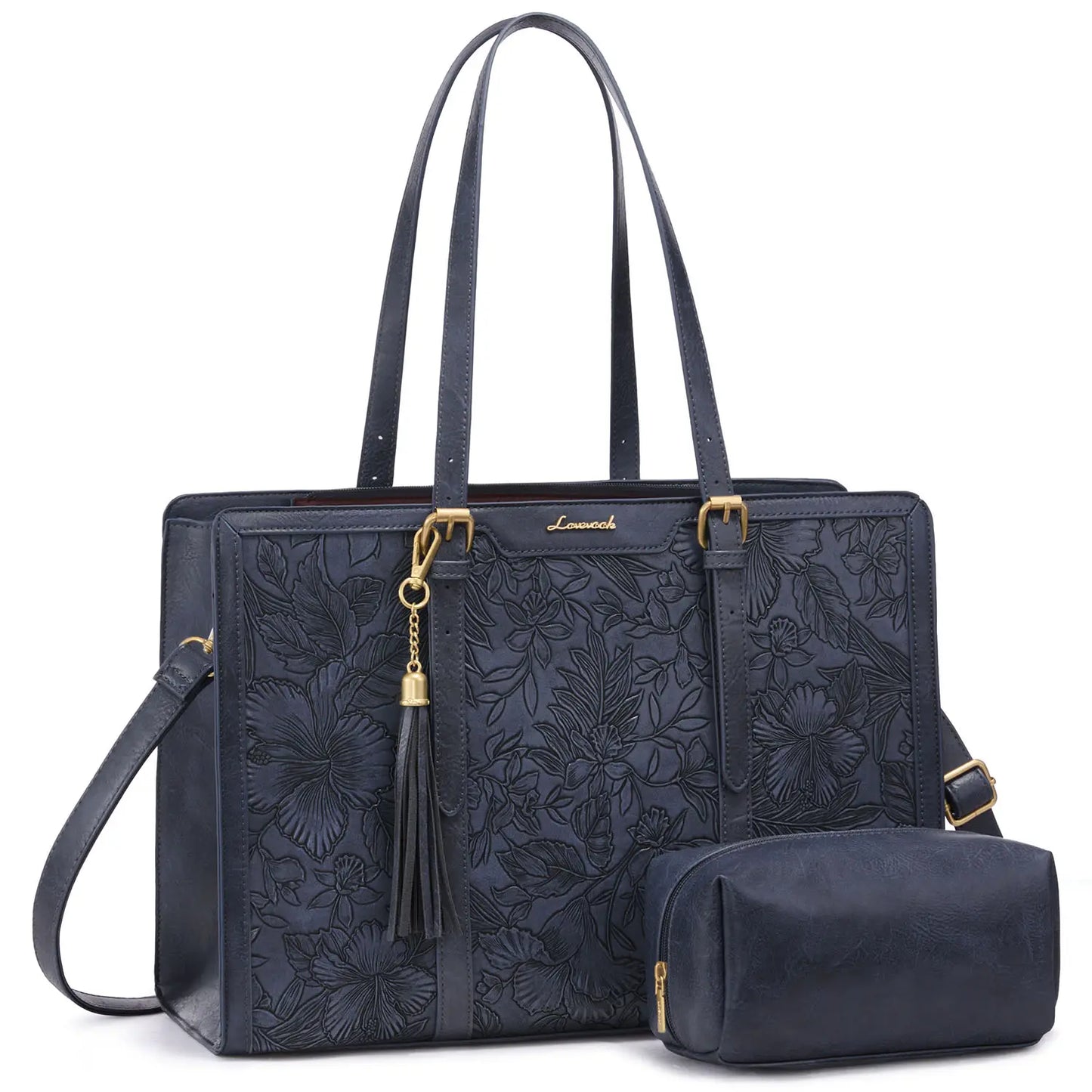 LOVEVOOK Canvas Laptop Tote Bag 15.6 & 17.3 Inches for Women with Clutch Purse, Lightweight Tote Bag with 2 Cup Holder, Purses for Women, Computer Bag for Work, Office, Casual. Tiktokshopbacktoschool