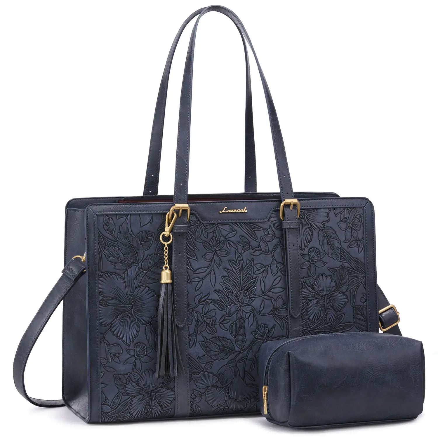 LOVEVOOK Canvas Laptop Tote Bag 15.6 & 17.3 Inches for Women with Clutch Purse, Lightweight Tote Bag with 2 Cup Holder, Purses for Women, Computer Bag for Work, Office, Casual. Tiktokshopbacktoschool