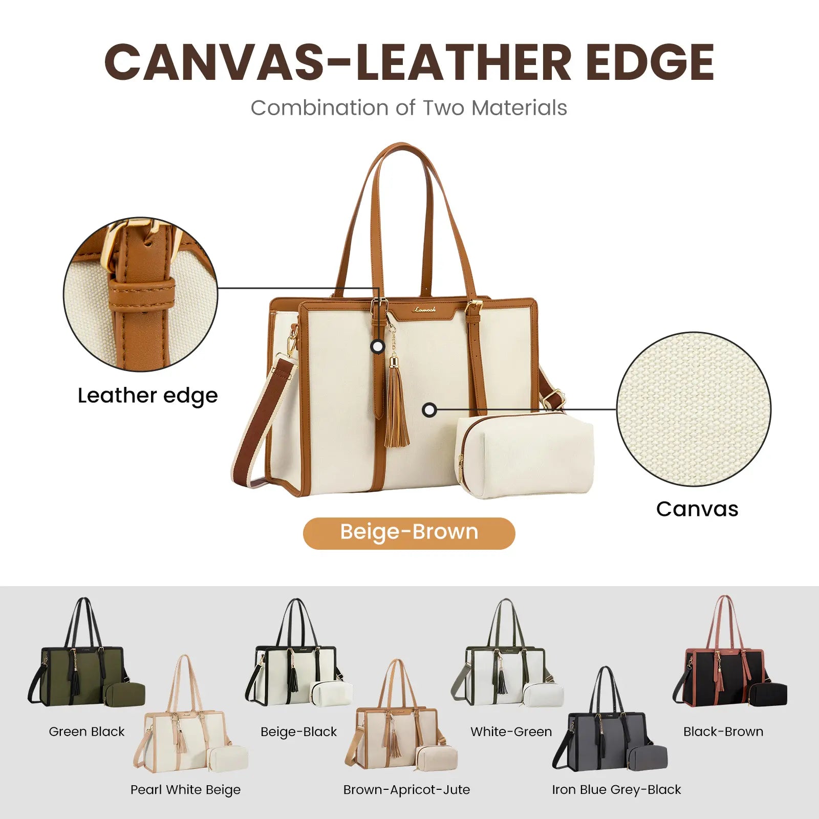 LOVEVOOK Canvas Laptop Tote Bag 15.6 & 17.3 Inches for Women with Clutch Purse, Lightweight Tote Bag with 2 Cup Holder, Purses for Women, Computer Bag for Work, Office, Casual. Tiktokshopbacktoschool
