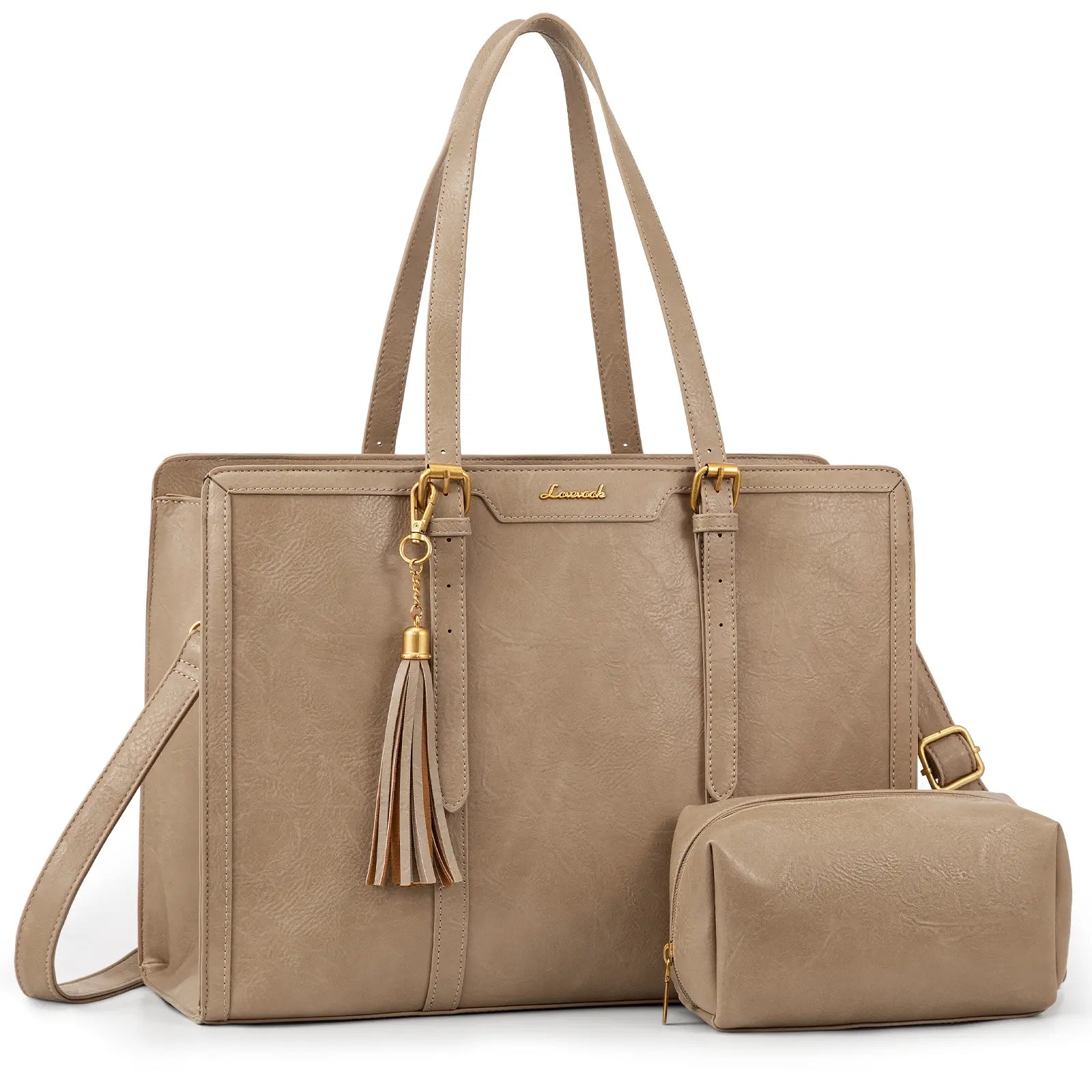 LOVEVOOK Canvas Laptop Tote Bag 15.6 & 17.3 Inches for Women with Clutch Purse, Lightweight Tote Bag with 2 Cup Holder, Purses for Women, Computer Bag for Work, Office, Casual. Tiktokshopbacktoschool
