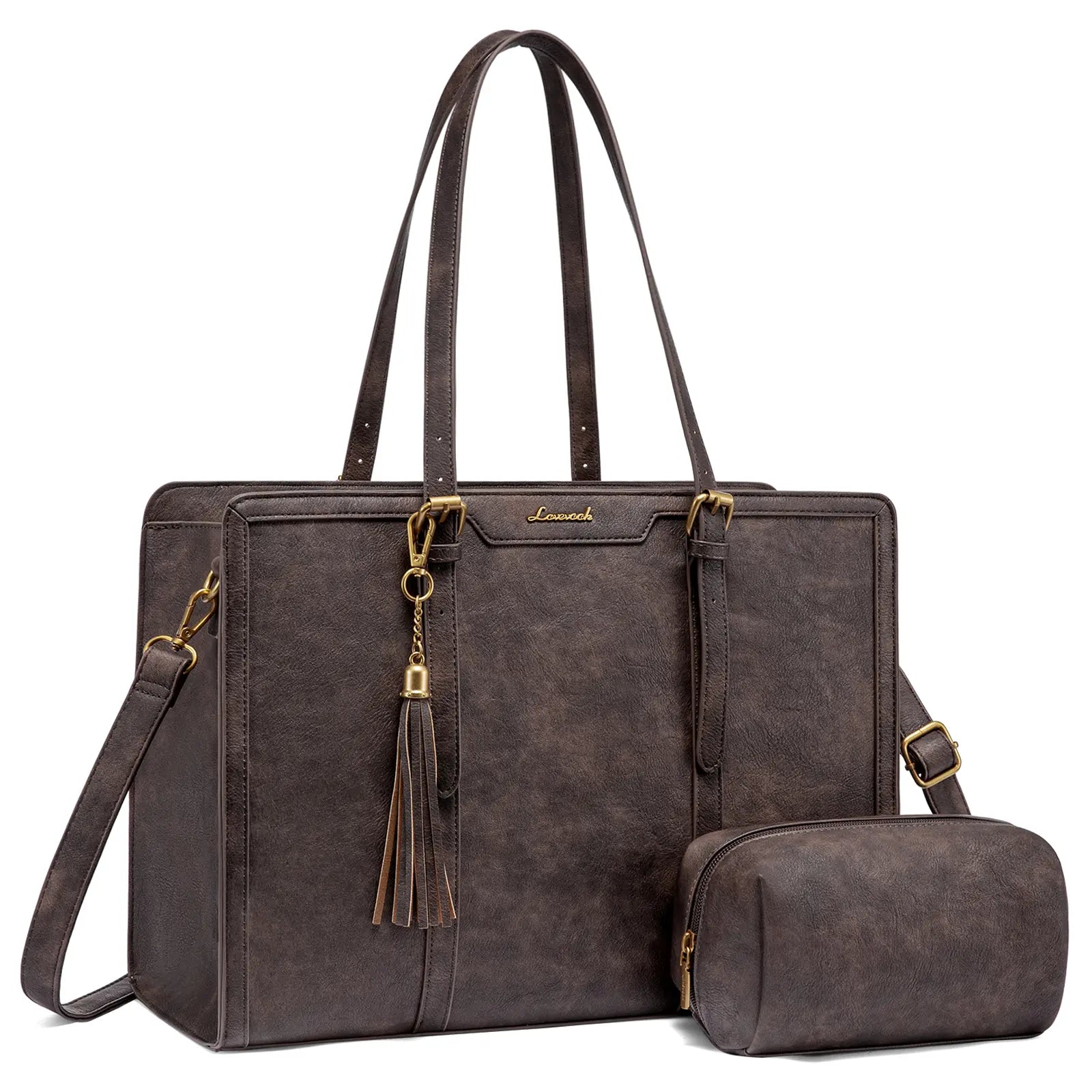 LOVEVOOK Canvas Laptop Tote Bag 15.6 & 17.3 Inches for Women with Clutch Purse, Lightweight Tote Bag with 2 Cup Holder, Purses for Women, Computer Bag for Work, Office, Casual. Tiktokshopbacktoschool