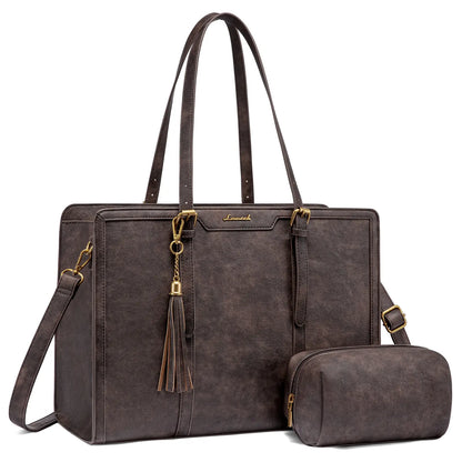 LOVEVOOK Canvas Laptop Tote Bag 15.6 & 17.3 Inches for Women with Clutch Purse, Lightweight Tote Bag with 2 Cup Holder, Purses for Women, Computer Bag for Work, Office, Casual. Tiktokshopbacktoschool
