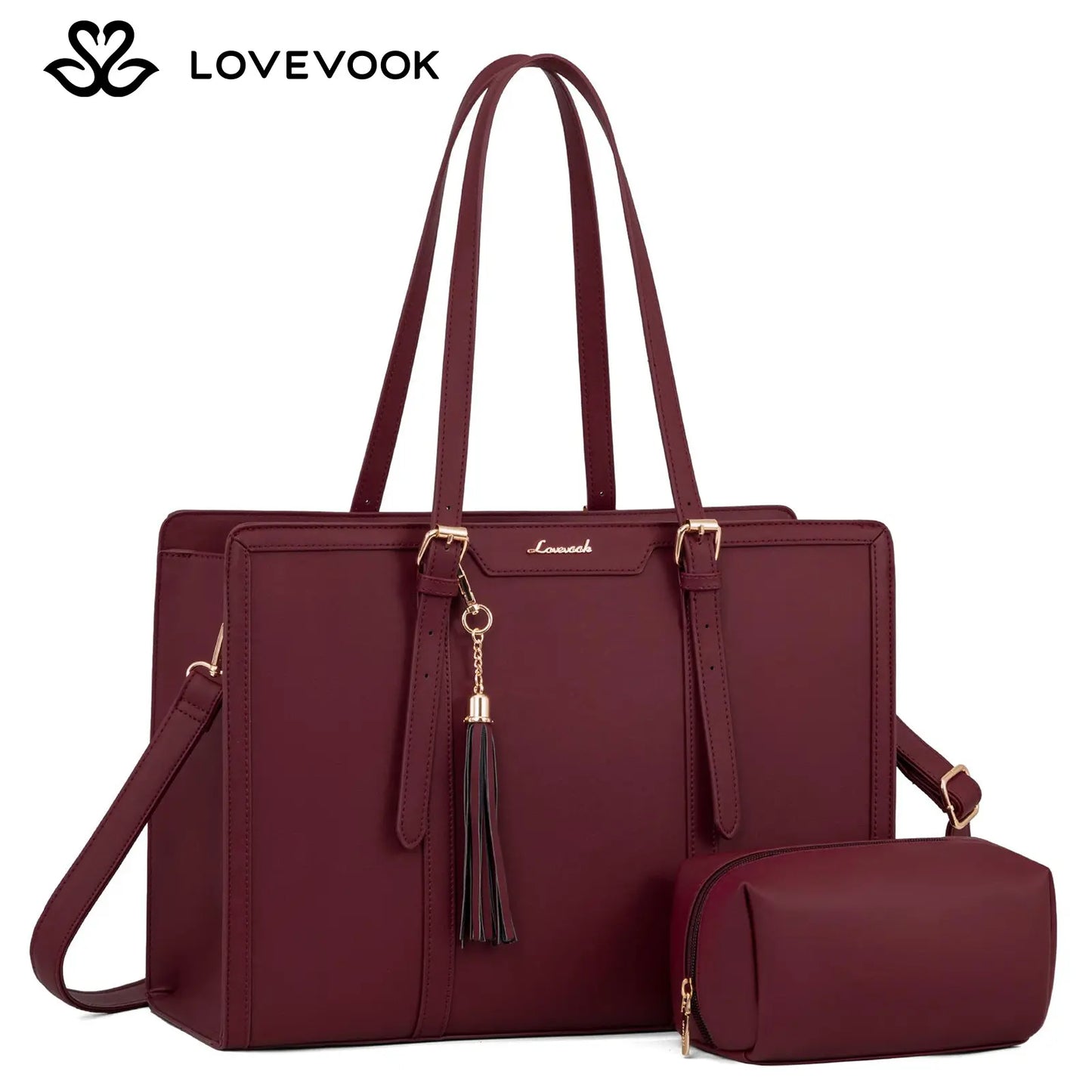 LOVEVOOK Canvas Laptop Tote Bag 15.6 & 17.3 Inches for Women with Clutch Purse, Lightweight Tote Bag with 2 Cup Holder, Purses for Women, Computer Bag for Work, Office, Casual. Tiktokshopbacktoschool