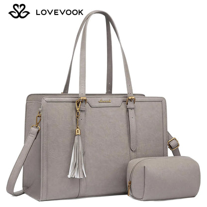 LOVEVOOK Canvas Laptop Tote Bag 15.6 & 17.3 Inches for Women with Clutch Purse, Lightweight Tote Bag with 2 Cup Holder, Purses for Women, Computer Bag for Work, Office, Casual. Tiktokshopbacktoschool