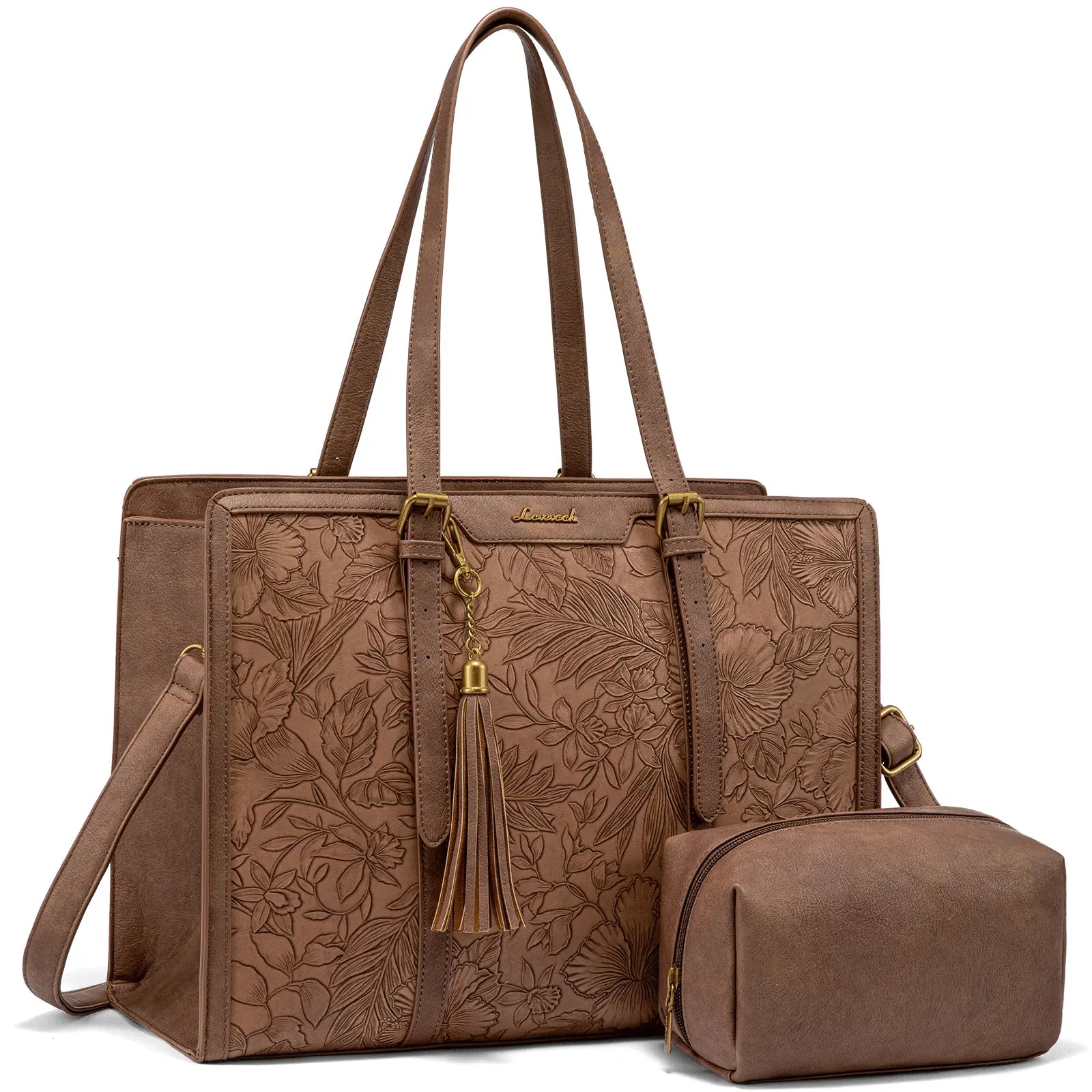 LOVEVOOK Canvas Laptop Tote Bag 15.6 & 17.3 Inches for Women with Clutch Purse, Lightweight Tote Bag with 2 Cup Holder, Purses for Women, Computer Bag for Work, Office, Casual. Tiktokshopbacktoschool