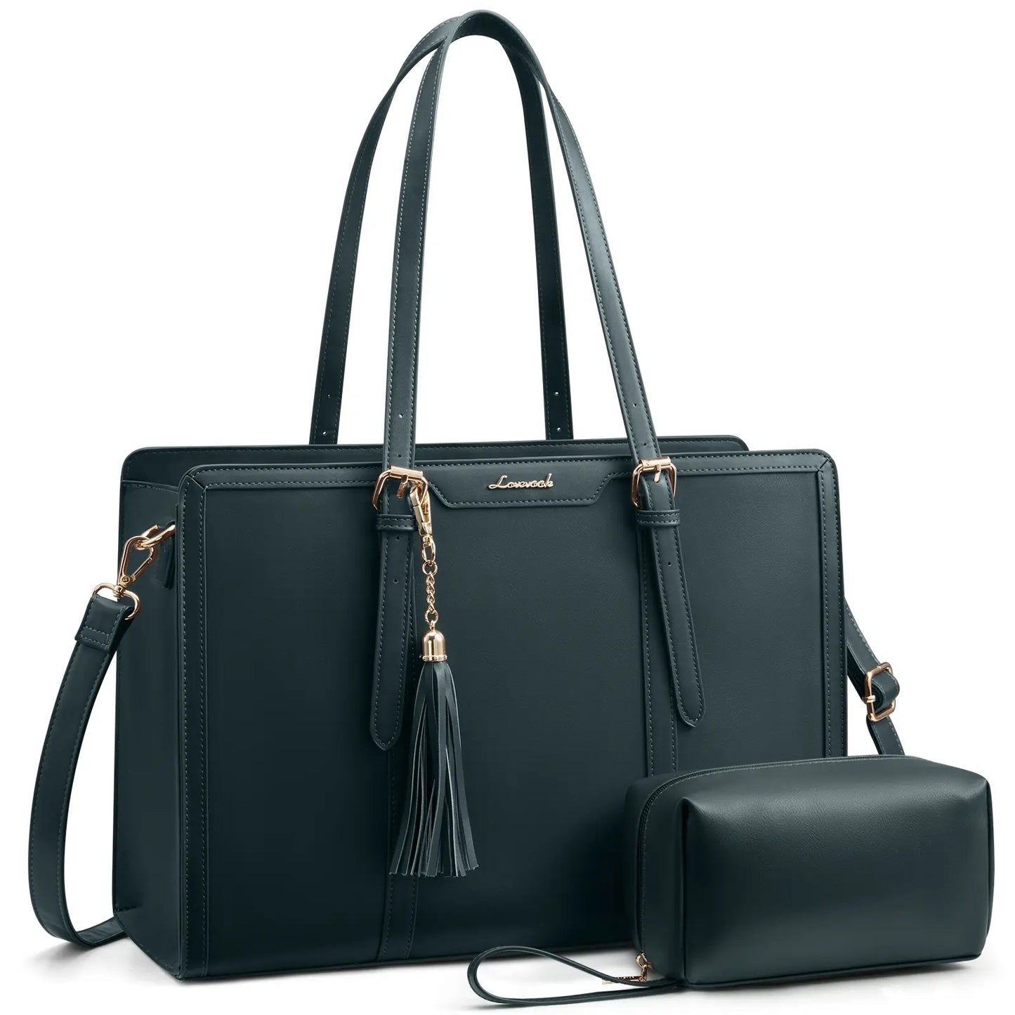 LOVEVOOK Canvas Laptop Tote Bag 15.6 & 17.3 Inches for Women with Clutch Purse, Lightweight Tote Bag with 2 Cup Holder, Purses for Women, Computer Bag for Work, Office, Casual. Tiktokshopbacktoschool