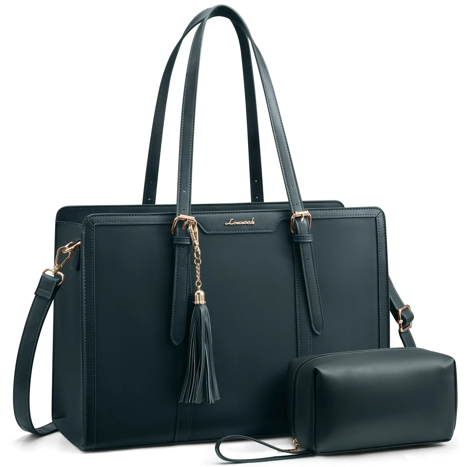 LOVEVOOK Canvas Laptop Tote Bag 15.6 & 17.3 Inches for Women with Clutch Purse, Lightweight Tote Bag with 2 Cup Holder, Purses for Women, Computer Bag for Work, Office, Casual. Tiktokshopbacktoschool