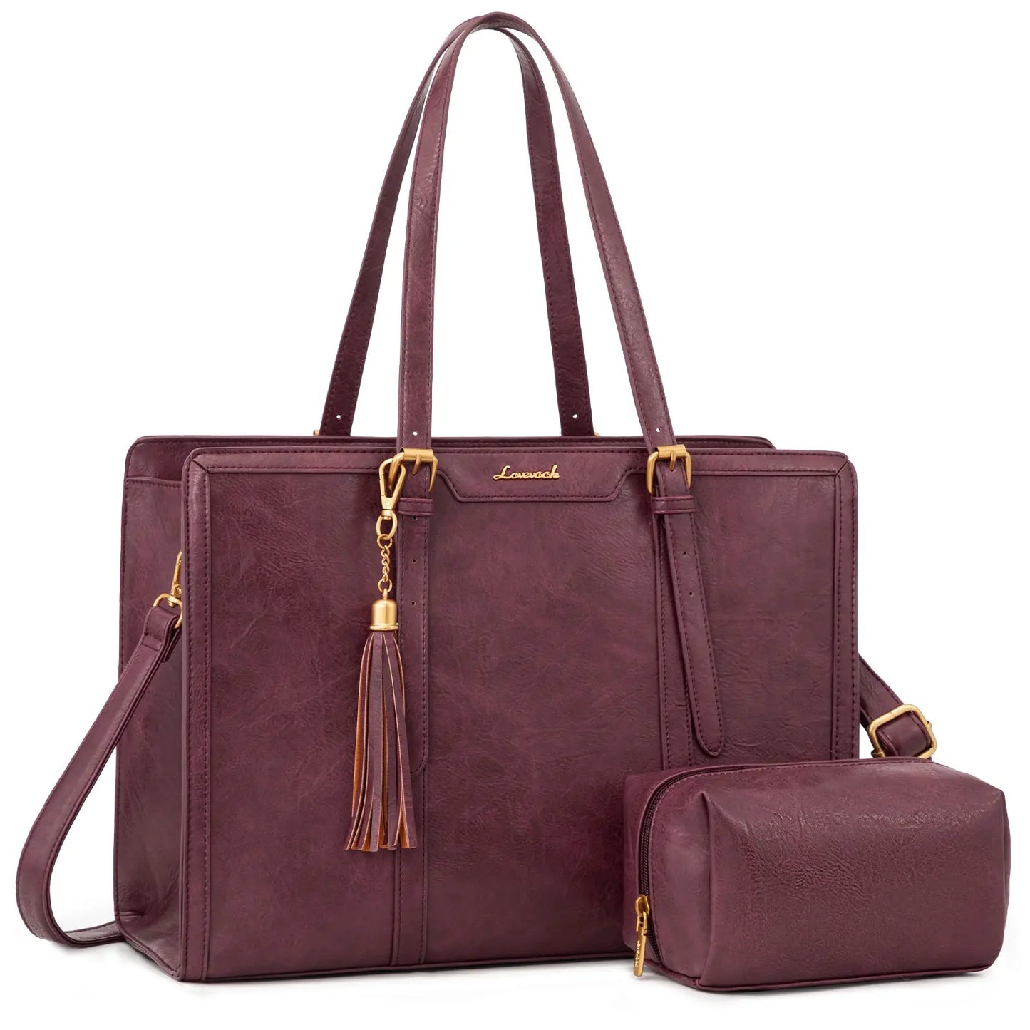 LOVEVOOK Canvas Laptop Tote Bag 15.6 & 17.3 Inches for Women with Clutch Purse, Lightweight Tote Bag with 2 Cup Holder, Purses for Women, Computer Bag for Work, Office, Casual. Tiktokshopbacktoschool