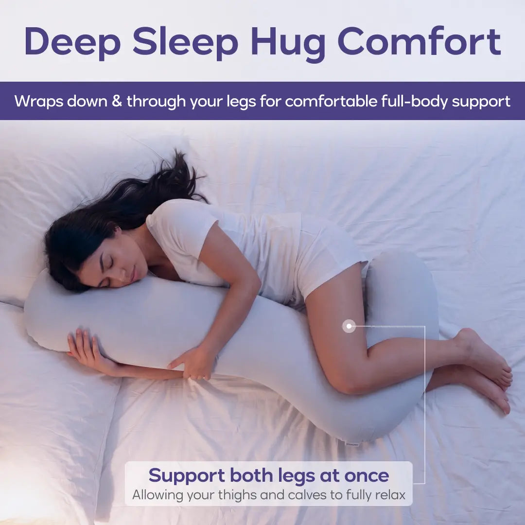 Mellow Sleep | Bodyalign Plus+ Pillow - Full Body Ergonomic Support Pillow for Back, Belly, Hips & Legs, Cooling Side Sleeper Pillow for Pregnancy, Maternity & Body Pain Relief