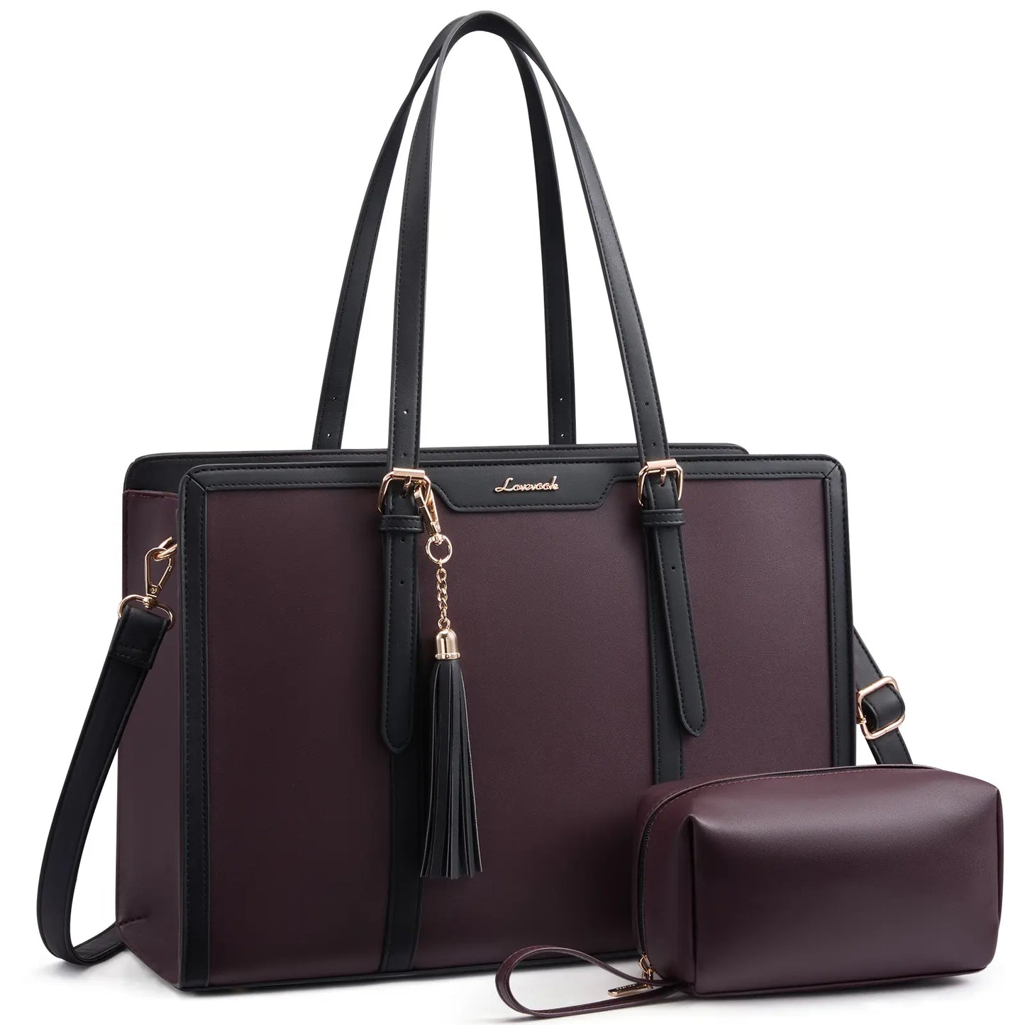 LOVEVOOK Canvas Laptop Tote Bag 15.6 & 17.3 Inches for Women with Clutch Purse, Lightweight Tote Bag with 2 Cup Holder, Purses for Women, Computer Bag for Work, Office, Casual. Tiktokshopbacktoschool