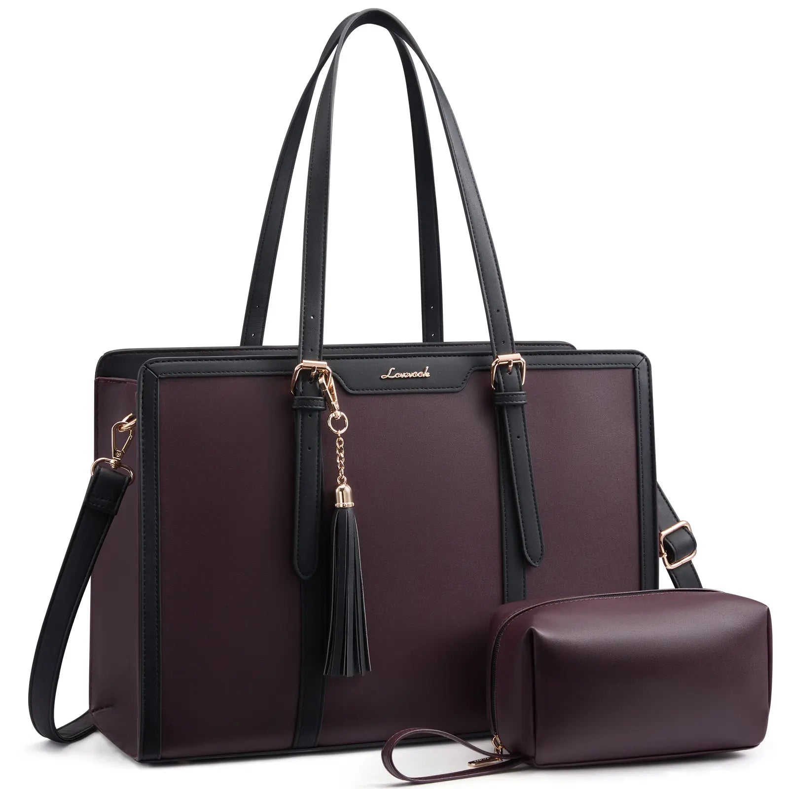 LOVEVOOK Canvas Laptop Tote Bag 15.6 & 17.3 Inches for Women with Clutch Purse, Lightweight Tote Bag with 2 Cup Holder, Purses for Women, Computer Bag for Work, Office, Casual. Tiktokshopbacktoschool