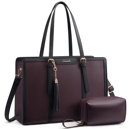 LOVEVOOK Canvas Laptop Tote Bag 15.6 & 17.3 Inches for Women with Clutch Purse, Lightweight Tote Bag with 2 Cup Holder, Purses for Women, Computer Bag for Work, Office, Casual. Tiktokshopbacktoschool