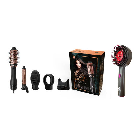 Hair Wellness Duo – Hot Air Blower Brush & LED Scalp Therapy Brush Set
