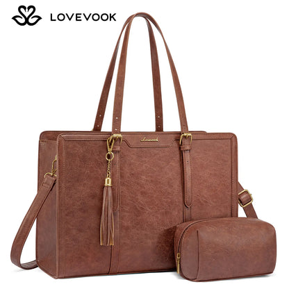 LOVEVOOK Canvas Laptop Tote Bag 15.6 & 17.3 Inches for Women with Clutch Purse, Lightweight Tote Bag with 2 Cup Holder, Purses for Women, Computer Bag for Work, Office, Casual. Tiktokshopbacktoschool