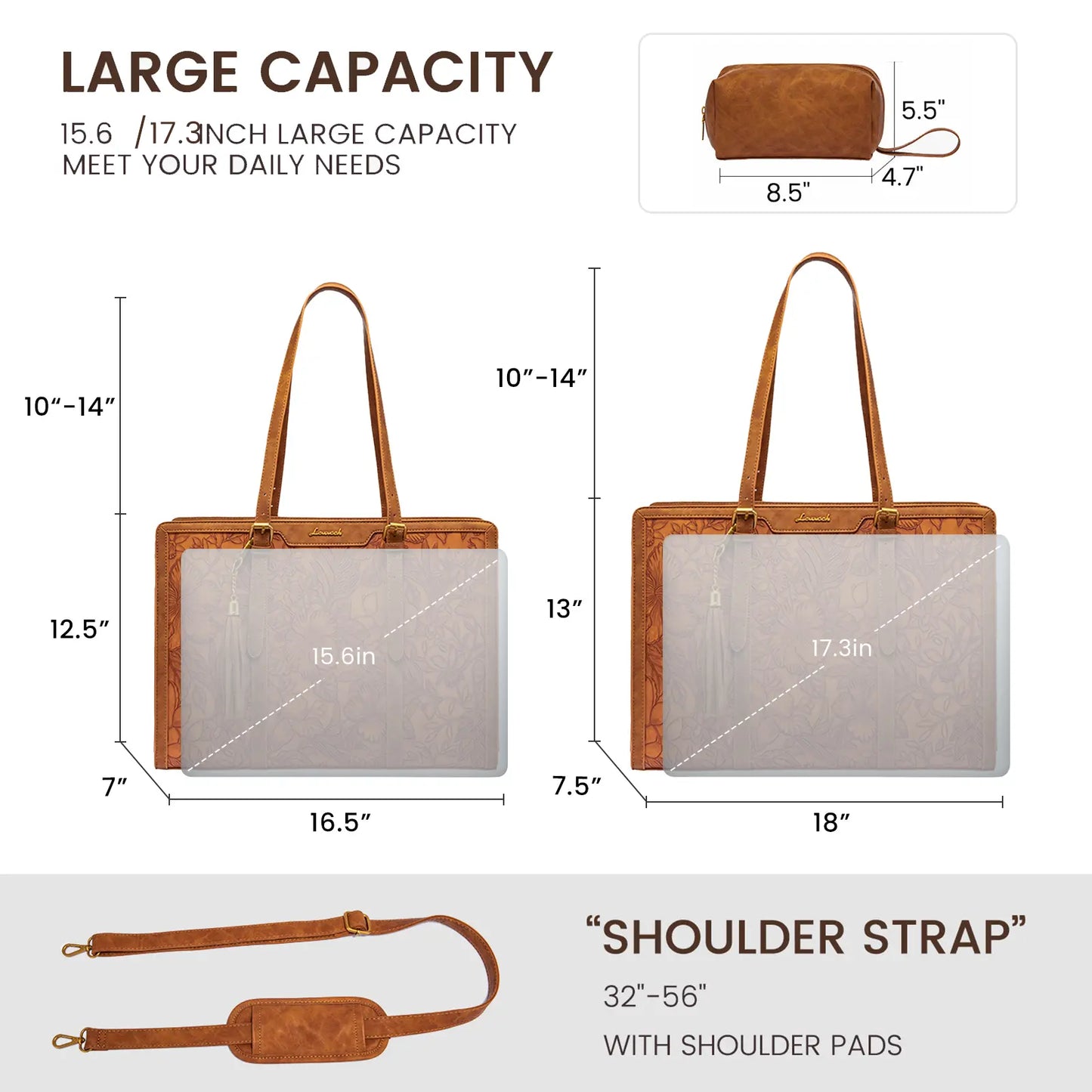 LOVEVOOK Canvas Laptop Tote Bag 15.6 & 17.3 Inches for Women with Clutch Purse, Lightweight Tote Bag with 2 Cup Holder, Purses for Women, Computer Bag for Work, Office, Casual. Tiktokshopbacktoschool