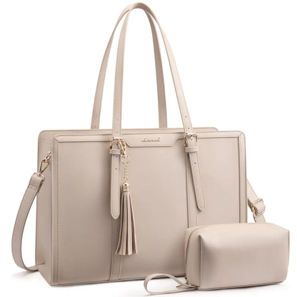 LOVEVOOK Canvas Laptop Tote Bag 15.6 & 17.3 Inches for Women with Clutch Purse, Lightweight Tote Bag with 2 Cup Holder, Purses for Women, Computer Bag for Work, Office, Casual. Tiktokshopbacktoschool