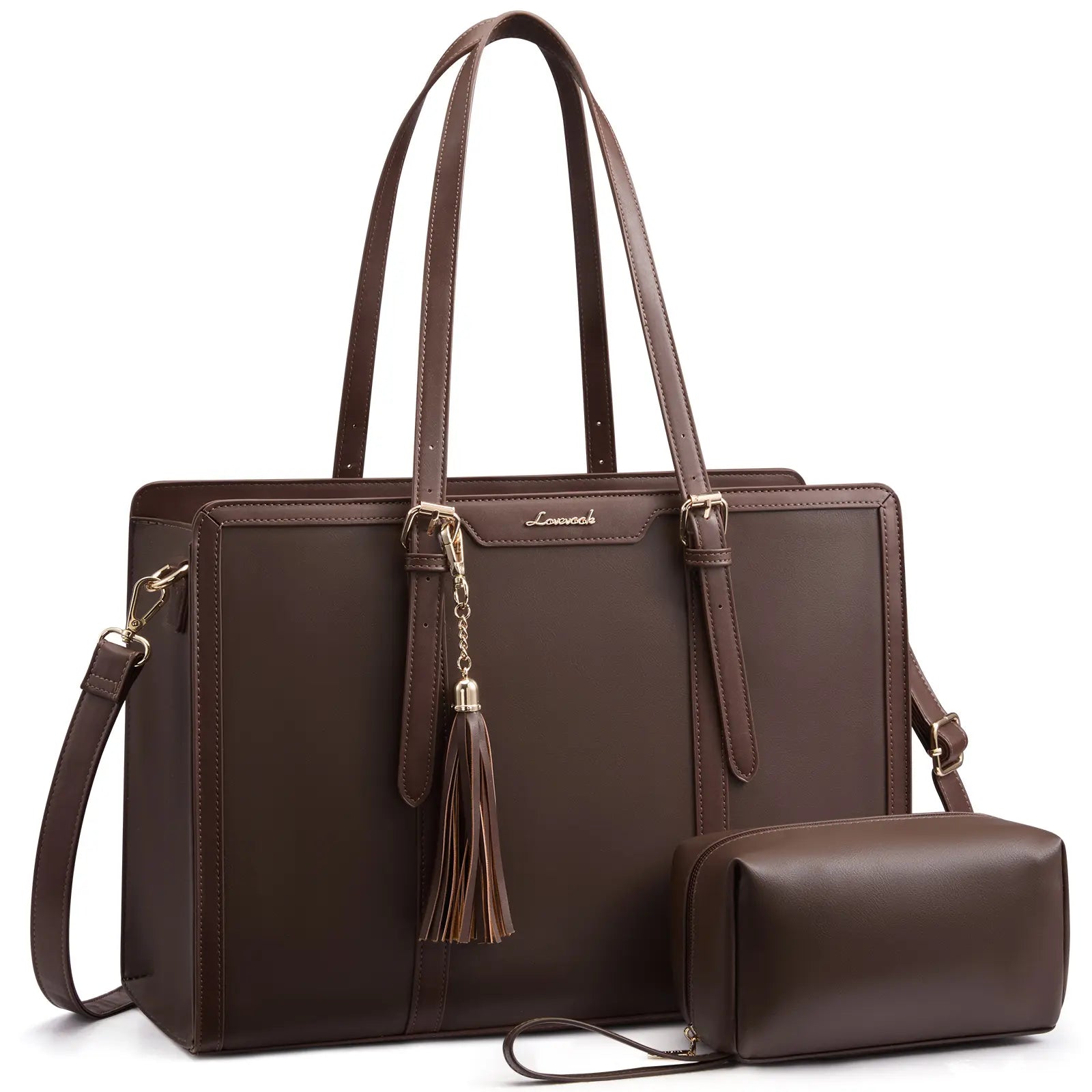 LOVEVOOK Canvas Laptop Tote Bag 15.6 & 17.3 Inches for Women with Clutch Purse, Lightweight Tote Bag with 2 Cup Holder, Purses for Women, Computer Bag for Work, Office, Casual. Tiktokshopbacktoschool