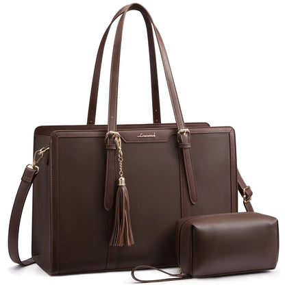 LOVEVOOK Canvas Laptop Tote Bag 15.6 & 17.3 Inches for Women with Clutch Purse, Lightweight Tote Bag with 2 Cup Holder, Purses for Women, Computer Bag for Work, Office, Casual. Tiktokshopbacktoschool