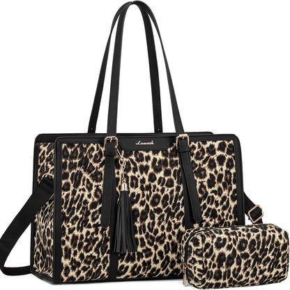 LOVEVOOK Canvas Laptop Tote Bag 15.6 & 17.3 Inches for Women with Clutch Purse, Lightweight Tote Bag with 2 Cup Holder, Purses for Women, Computer Bag for Work, Office, Casual. Tiktokshopbacktoschool