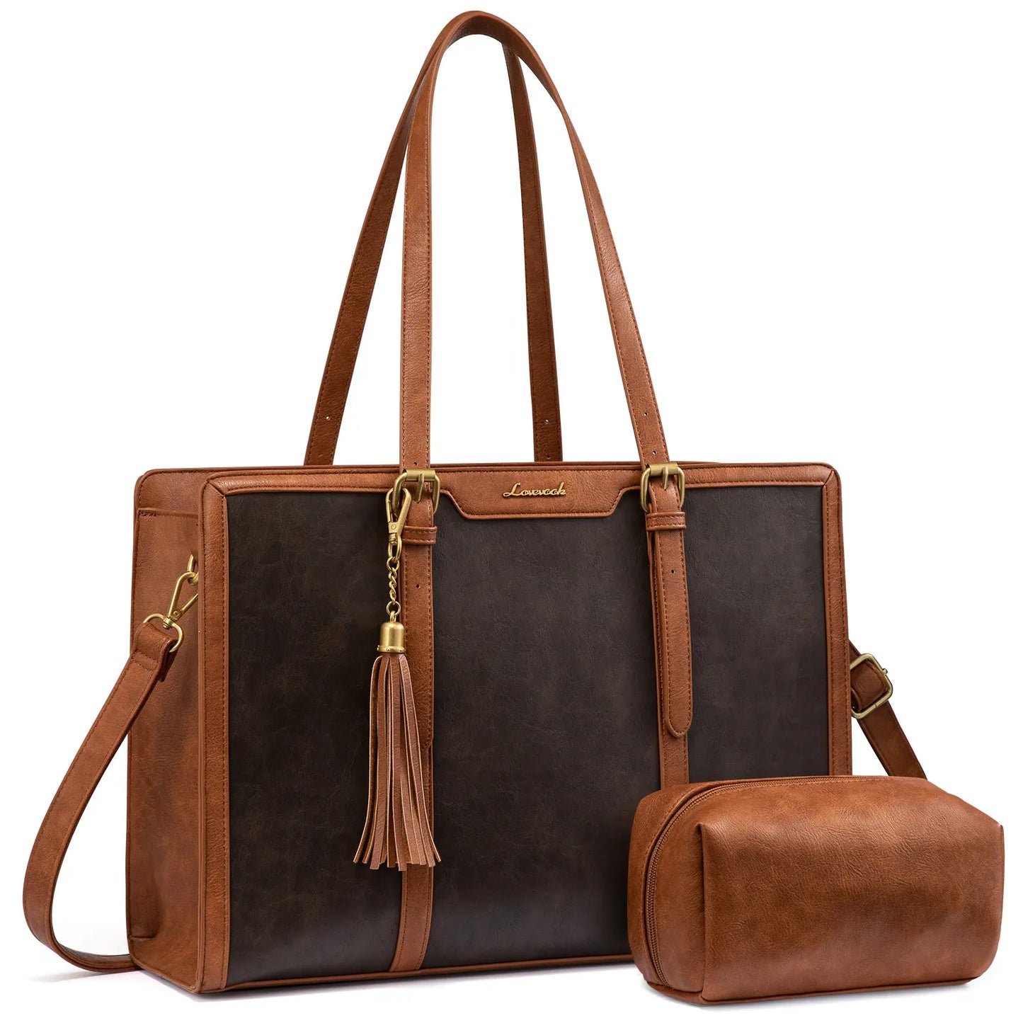 LOVEVOOK Canvas Laptop Tote Bag 15.6 & 17.3 Inches for Women with Clutch Purse, Lightweight Tote Bag with 2 Cup Holder, Purses for Women, Computer Bag for Work, Office, Casual. Tiktokshopbacktoschool