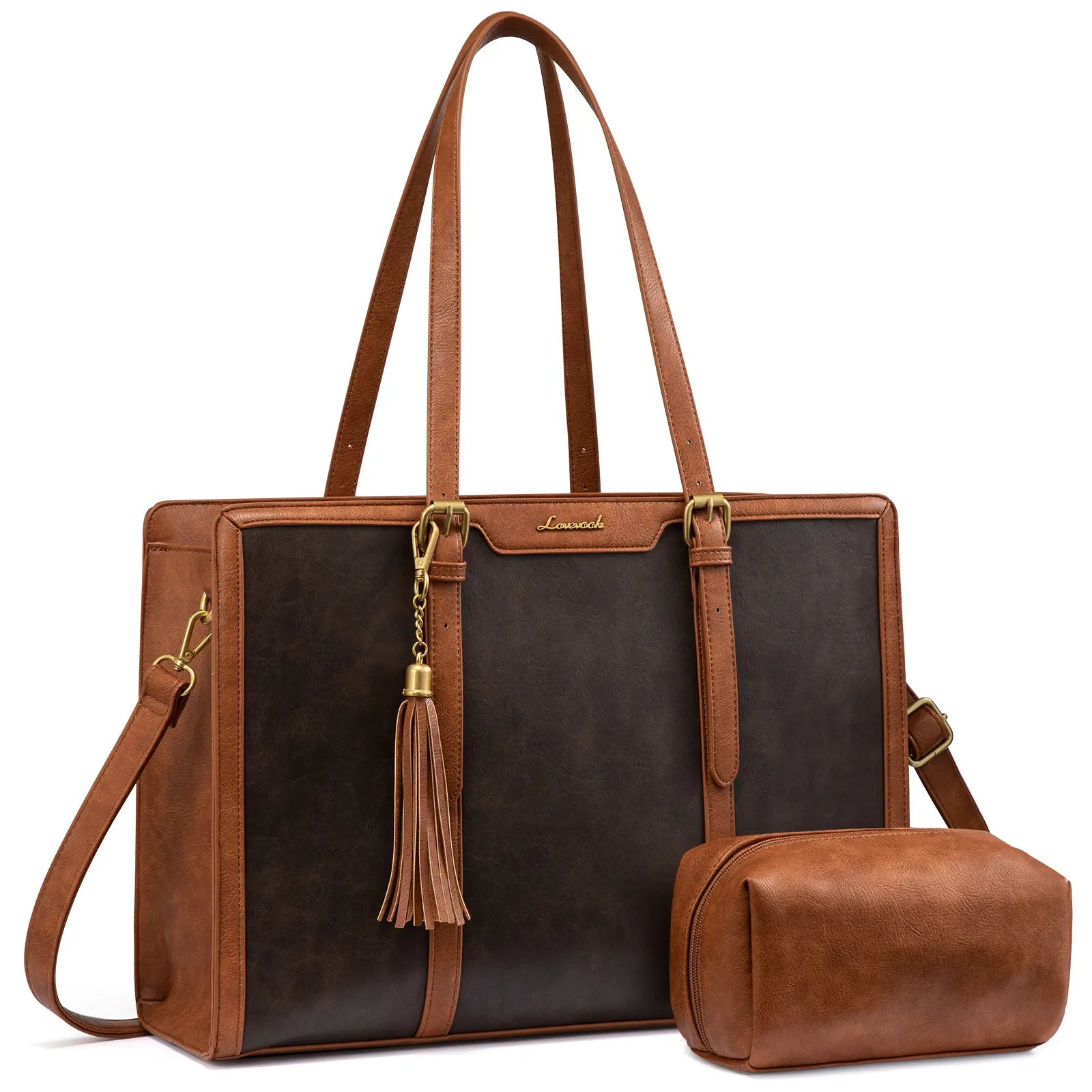 LOVEVOOK Canvas Laptop Tote Bag 15.6 & 17.3 Inches for Women with Clutch Purse, Lightweight Tote Bag with 2 Cup Holder, Purses for Women, Computer Bag for Work, Office, Casual. Tiktokshopbacktoschool