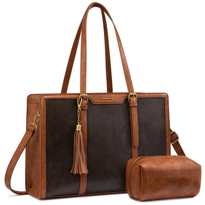 LOVEVOOK Canvas Laptop Tote Bag 15.6 & 17.3 Inches for Women with Clutch Purse, Lightweight Tote Bag with 2 Cup Holder, Purses for Women, Computer Bag for Work, Office, Casual. Tiktokshopbacktoschool