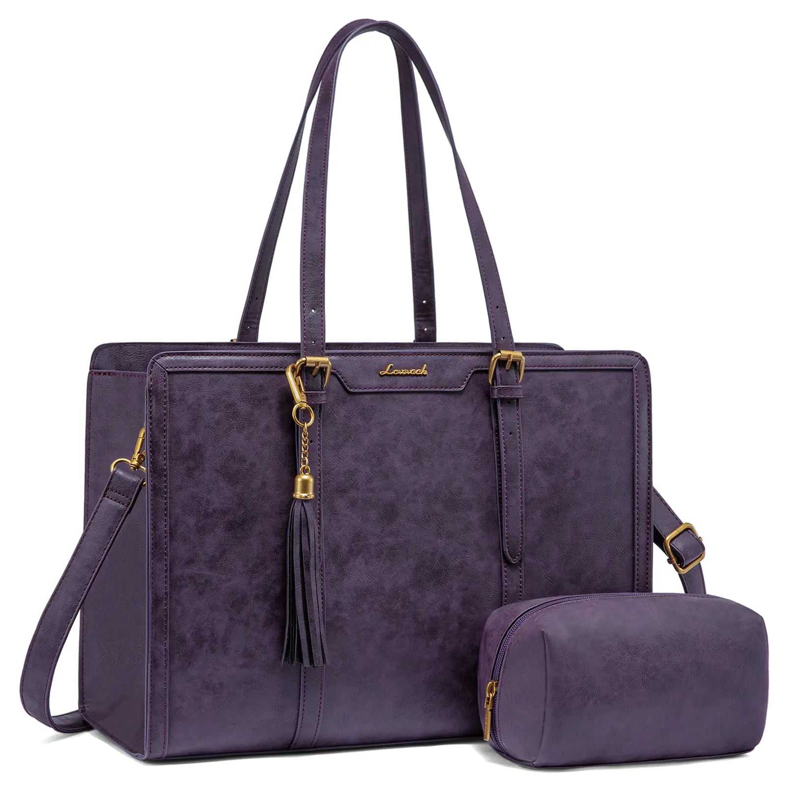 LOVEVOOK Canvas Laptop Tote Bag 15.6 & 17.3 Inches for Women with Clutch Purse, Lightweight Tote Bag with 2 Cup Holder, Purses for Women, Computer Bag for Work, Office, Casual. Tiktokshopbacktoschool