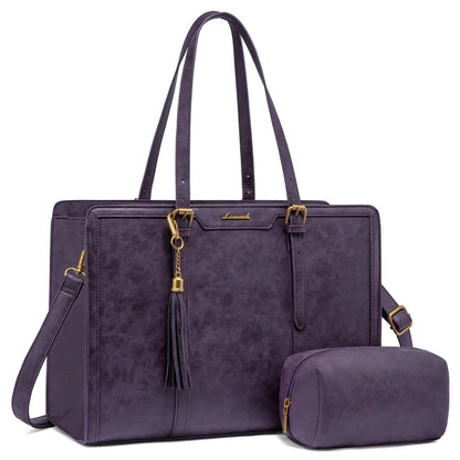 LOVEVOOK Canvas Laptop Tote Bag 15.6 & 17.3 Inches for Women with Clutch Purse, Lightweight Tote Bag with 2 Cup Holder, Purses for Women, Computer Bag for Work, Office, Casual. Tiktokshopbacktoschool