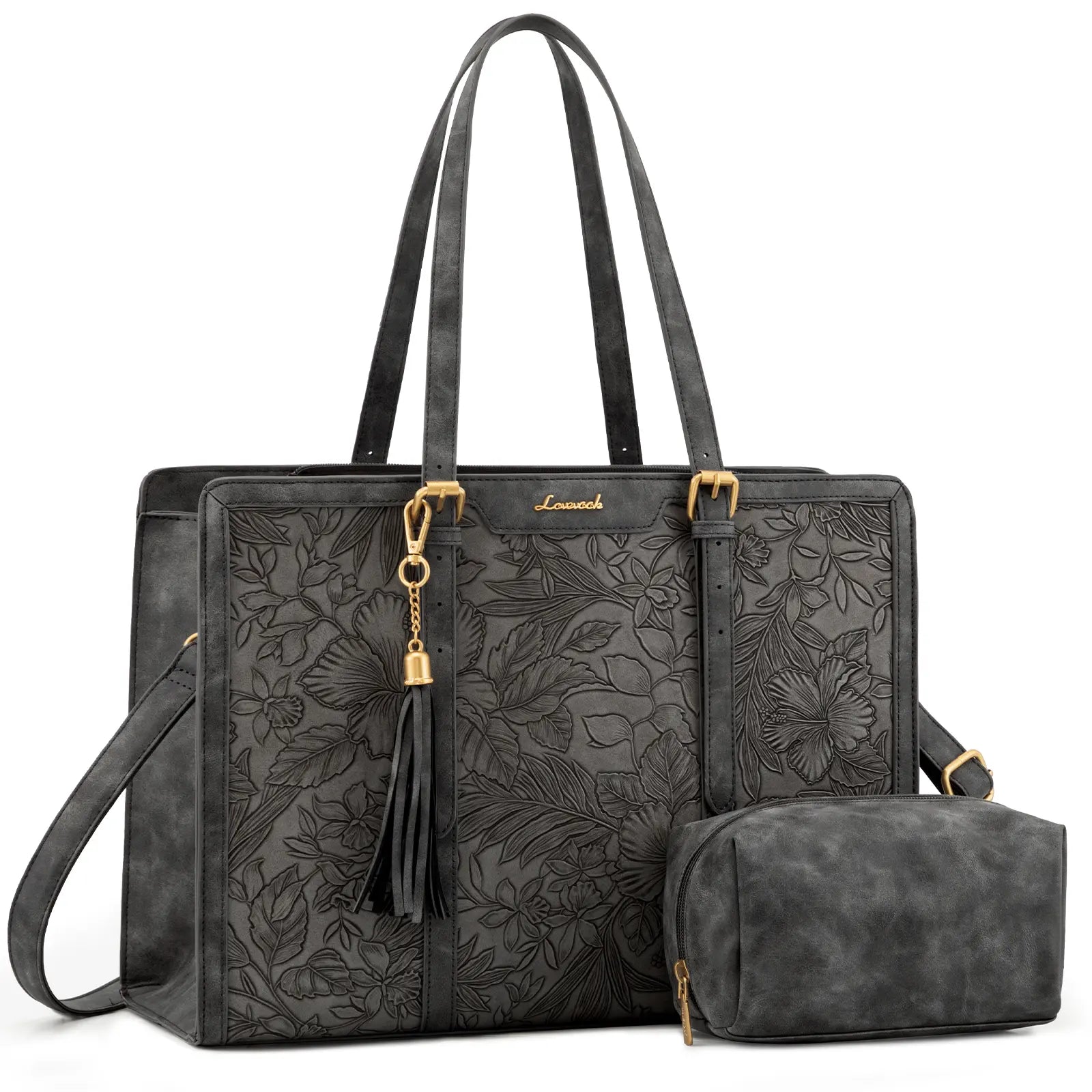 LOVEVOOK Canvas Laptop Tote Bag 15.6 & 17.3 Inches for Women with Clutch Purse, Lightweight Tote Bag with 2 Cup Holder, Purses for Women, Computer Bag for Work, Office, Casual. Tiktokshopbacktoschool