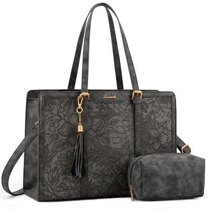LOVEVOOK Canvas Laptop Tote Bag 15.6 & 17.3 Inches for Women with Clutch Purse, Lightweight Tote Bag with 2 Cup Holder, Purses for Women, Computer Bag for Work, Office, Casual. Tiktokshopbacktoschool